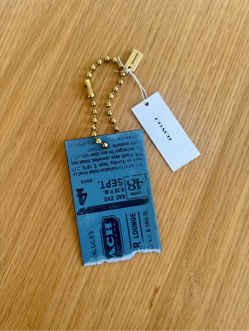 Coach Blue Leather Ticket-Style Charm with Brass Hardware